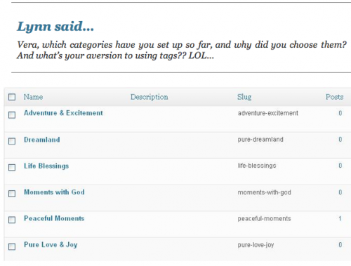 Vera's WordPress Categories