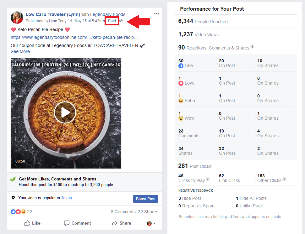 Paid Facebook Branded Content Example